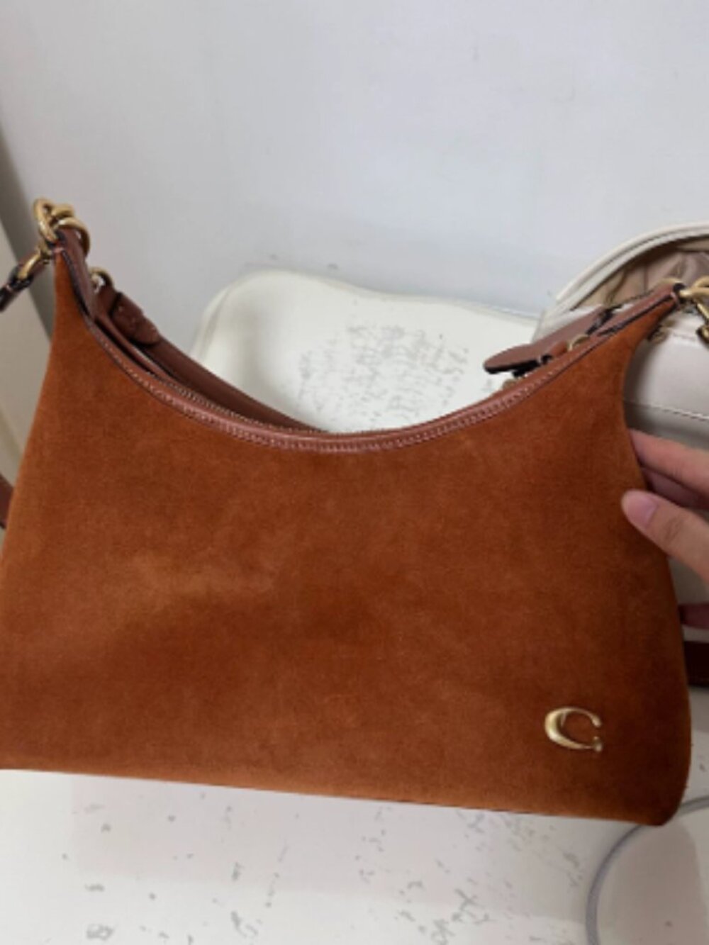 Coach Brown Suede Hobo Bag Shoulder Purse Designer Handbag - Picture 2 of 3